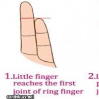 If your pinky finger is the same length as your joint, that means you are a well balanced person. You are thoughtful and organized, you are the type to have to know things or people before you judge them.