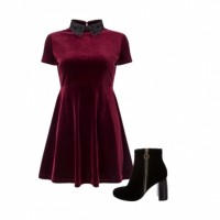 A velvet dress with black ankle boots