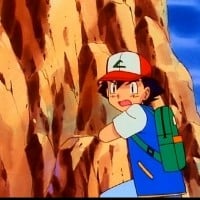 Ash gets jealous of Misty's crush on Danny to the point where he becomes too distracted and falls down the mountain a bit in Navel Maneuvers