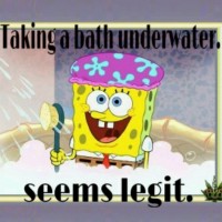 SpongeBob takes a bath underwater
