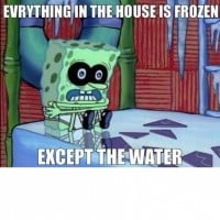 Everything in SpongeBob's house is frozen except for the water